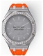 Casioak Mod Kit Fits Casio G-Shock GA-2100 GA-2110 GAB2100 Watch Iced Out Silver Crystal Bezel Metal Case - Orange Strap