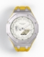 Casioak Mod Watch Casio G-Shock GA-2100-7A7 White Dial Metal Case Yellow Strap Modded GA2100
