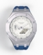 Casioak Mod Watch Casio G-Shock GA-2100-7A7 White Dial Silver Case Blue Strap Modded GA2100