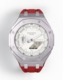 Casioak Mod Watch Casio G-Shock GA-2100-7A7 White Dial Silver Case Red Strap Modded GA2100