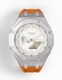 Casioak Mod Watch Casio G-Shock GA-2100-7A7 White Dial Steel Case Orange Strap GA2100
