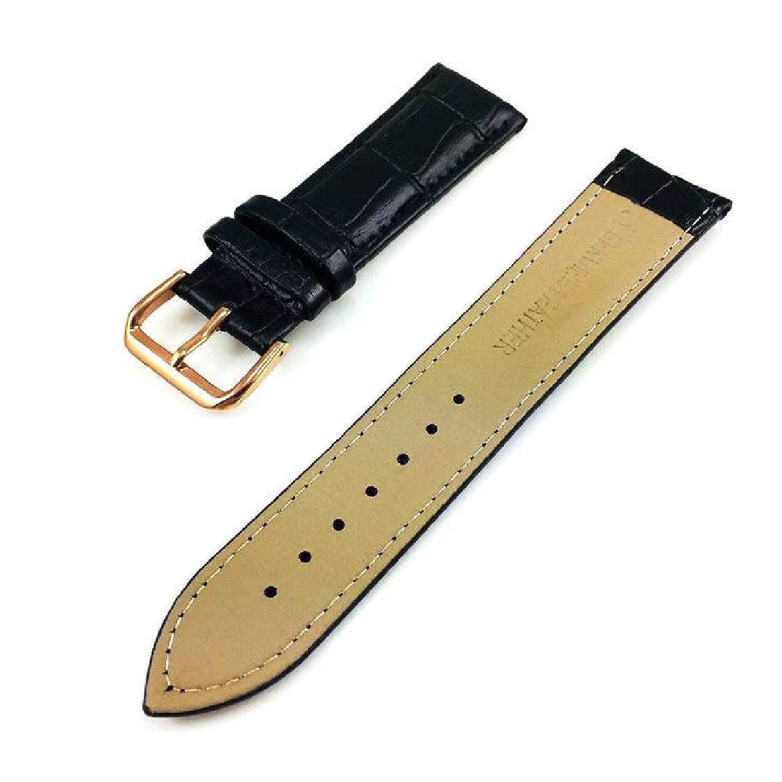Black Croco Leather Replacement Watch Band Strap Rose Gold Steel Buckle