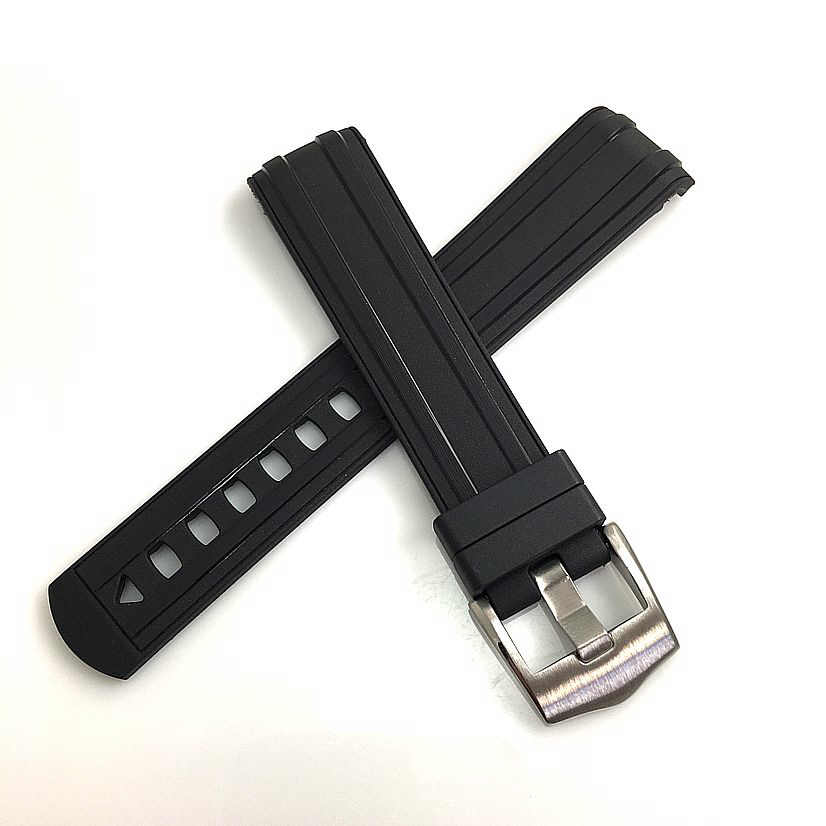 Curved End 20mm 22mm Black Silicone Rubber Strap Replacement Watch Band