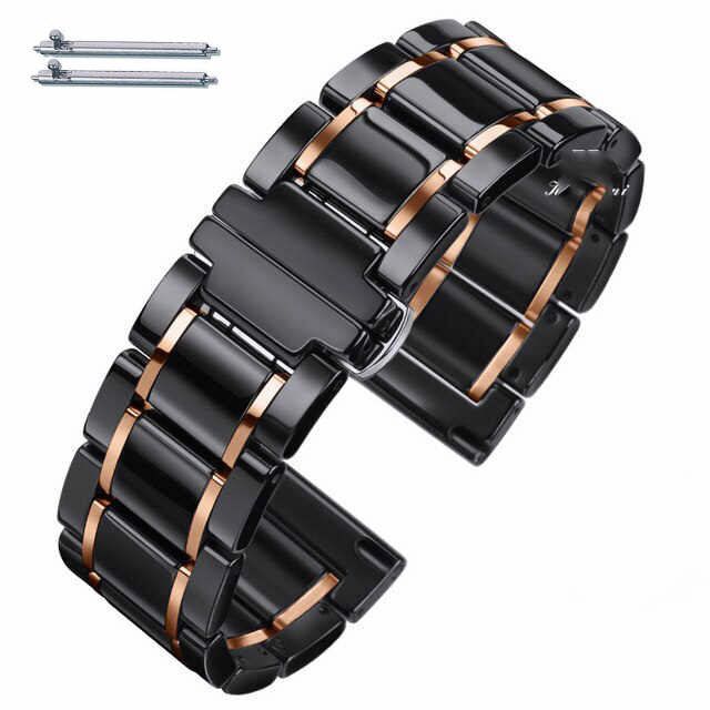 Fossil Compatible Black & Rose Gold Ceramic Watch Band Quick Release 8003