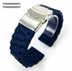 Fossil Compatible Blue Rubber Silicone Replacement Watch Band Strap Double Locking Buckle #4092