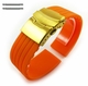 Fossil Compatible Orange Rubber Silicone Replacement Watch Band Strap Gold Double Lock Buckle #4013G