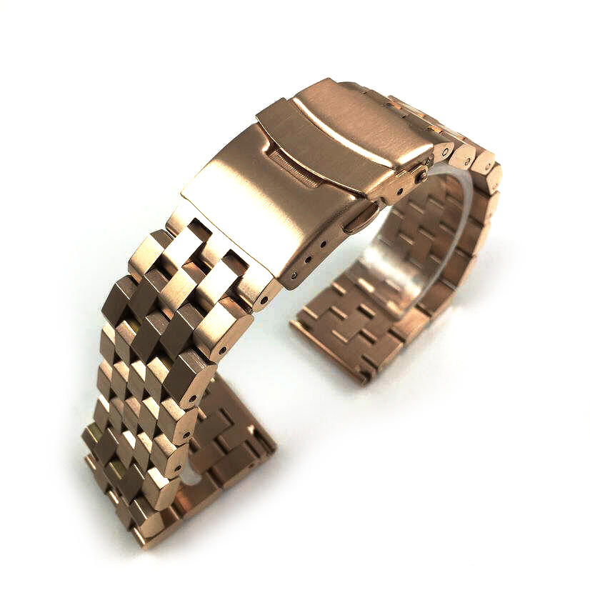 Rose Gold Steel Metal Watch Band Strap Bracelet Double Locking Buckle 5054