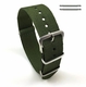 Hamilton Compatible Military Green One Piece Slip Through Nylon Watch Band Strap Silver Buckle #6006