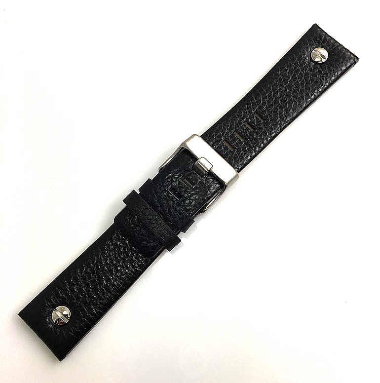 Omega Compatible Black Leather Strap Replacement Watch Band Silver