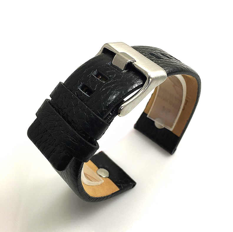 Bulova Compatible Black Leather Strap Replacement Watch Band Silver