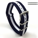 Kenneth Cole Compatible White & Navy Stripes One Piece Slip Through Nylon Watch Band Strap SS Buckle #6008
