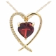 Ladies Yellow Gold Semi Precious Garnet Diamond Heart Shaped Pendent Necklace PH4-11720YGR
