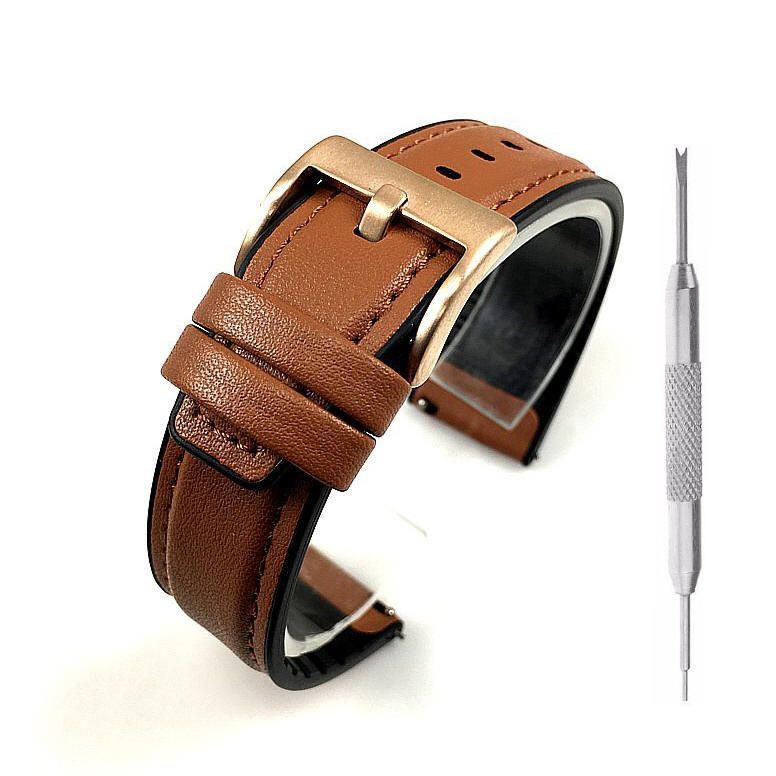 Light Brown Leather Watch Strap Rose Gold Buckle 152820