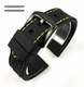 Longines Compatible Black Rubber Silicone Replacement Watch Band Strap Yellow Stitching Steel Buckle #4007