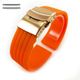 Longines Compatible Orange Rubber Silicone Watch Band Strap Rose Gold Double Locking Clasp #4013RG