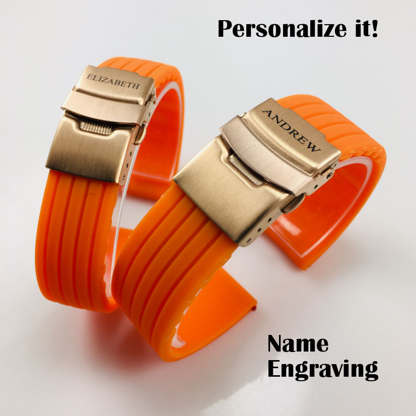 Orange Silicone 20mm Watch Band Strap Rose Gold Double Locking Clasp