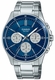 Men's Casio Blue Dial Stainless Steel Band, One-touch 3-fold Clasp Band Watch MTP1374D MTP-1374D-2A3