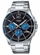 Men's Casio Blue Dial Stainless Steel Band, One-touch 3-fold Clasp Band Watch MTP1374D MTP-1374D-2AV