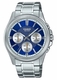 Men's Casio Blue Dial Stainless Steel Band, One-touch 3-fold Clasp Band Watch MTP1375D MTP-1375D-2A1