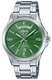 Men's Casio Green Dial Stainless Steel Band Watch MTP1381D MTP-1381D-3A