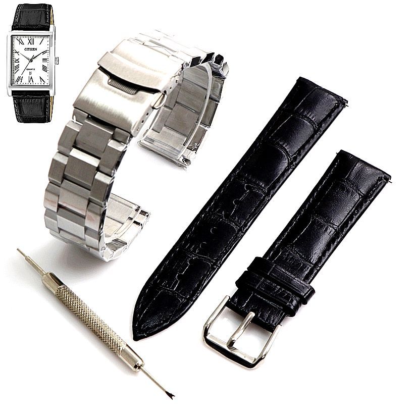 Steel and Leather Replacement Watch Band Fits Citizen BH300009A G011S110637