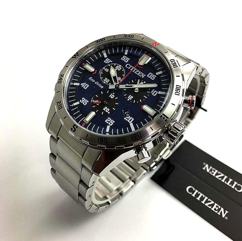 Men's Citizen EcoDrive Sport Chronograph Blue Dial Watch AT252089L