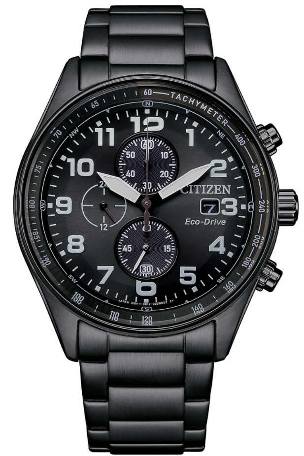 Men's Citizen EcoDrive Steel Chronograph All Black Watch CA077579E