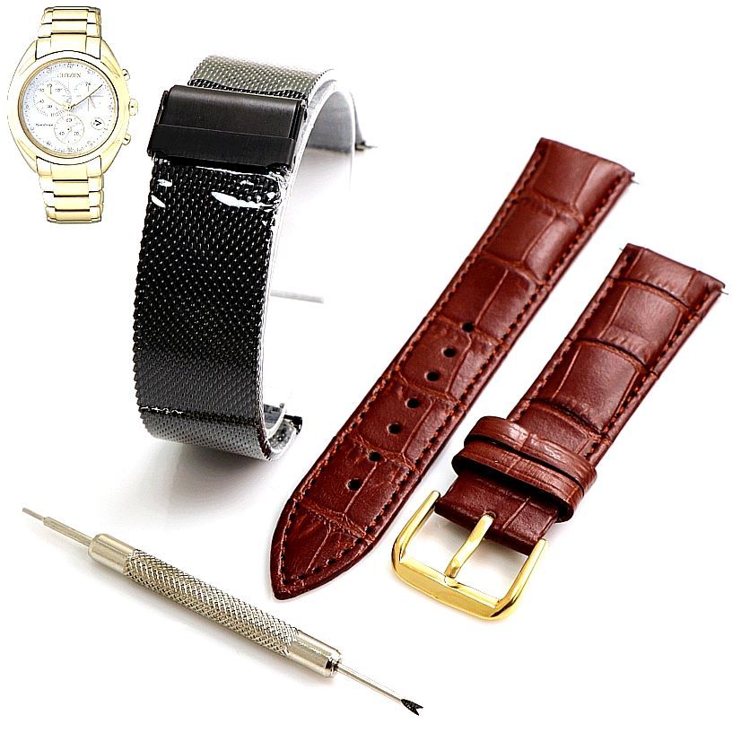 Steel and Leather Replacement Watch Band Fits Citizen FB139657A H504