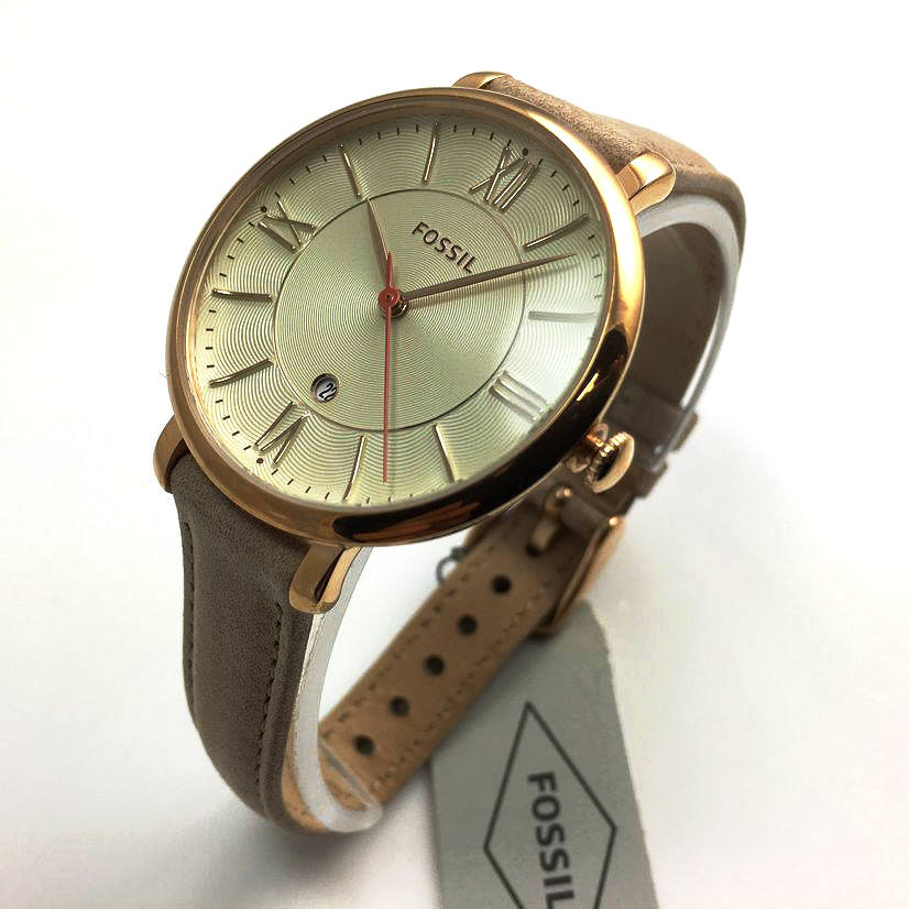 Women's Fossil Jacqueline Beige Leather Strap Watch ES3487