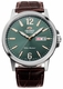 Men's Orient Green Dial Day-Date Leather Band Automatic Watch RA-AA0C06E19B RA-AA0C06E39B