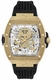 Men's Philipp Plein The Skeleton Frosted Gold Dial Automatic Silicone Band Watch PWJFA1025