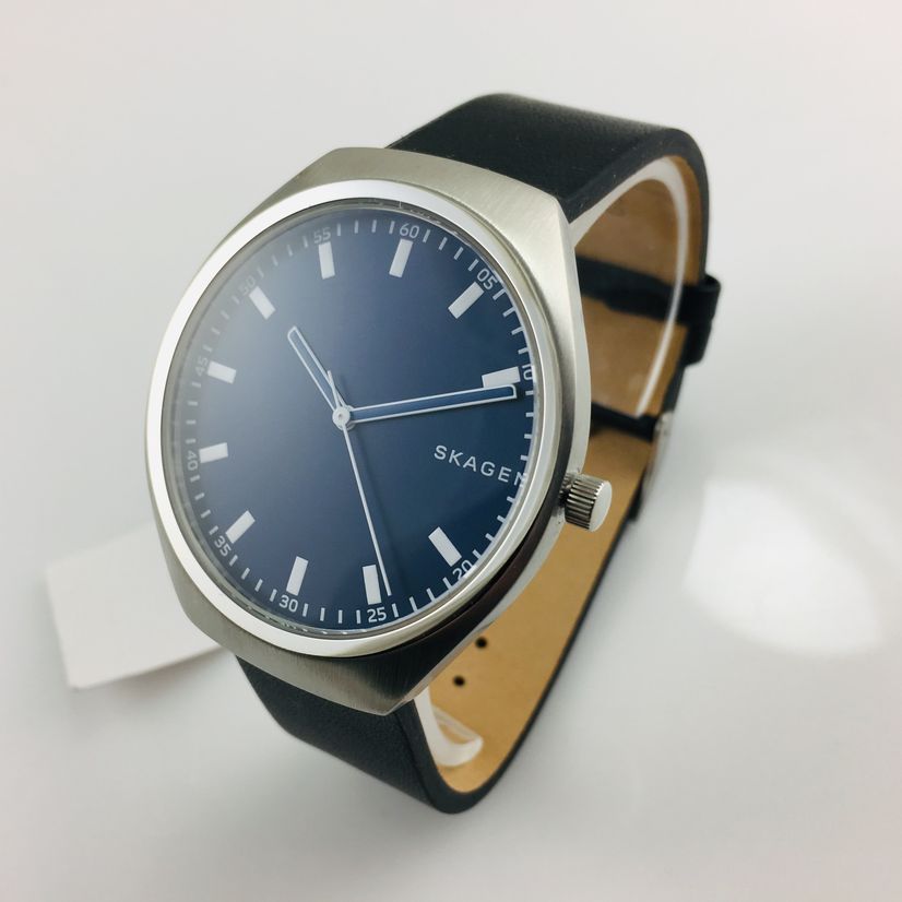 Men's Skagen Grenen Black Leather Band Watch SKW6385