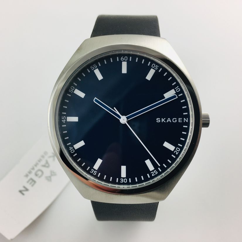 Men's Skagen Grenen Black Leather Band Watch SKW6385