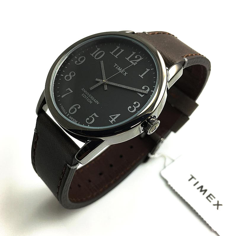 Timex Easy Reader TW2R63800 Orologio Uomo - Cassa 38 Mm, Cinturino Pelle Marrone, Quadrante Blu, INDIGLO