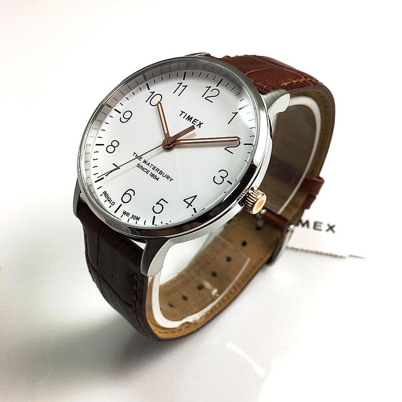 Mens Timex Waterbury Classic Brown Leather Strap Watch TW2R95900