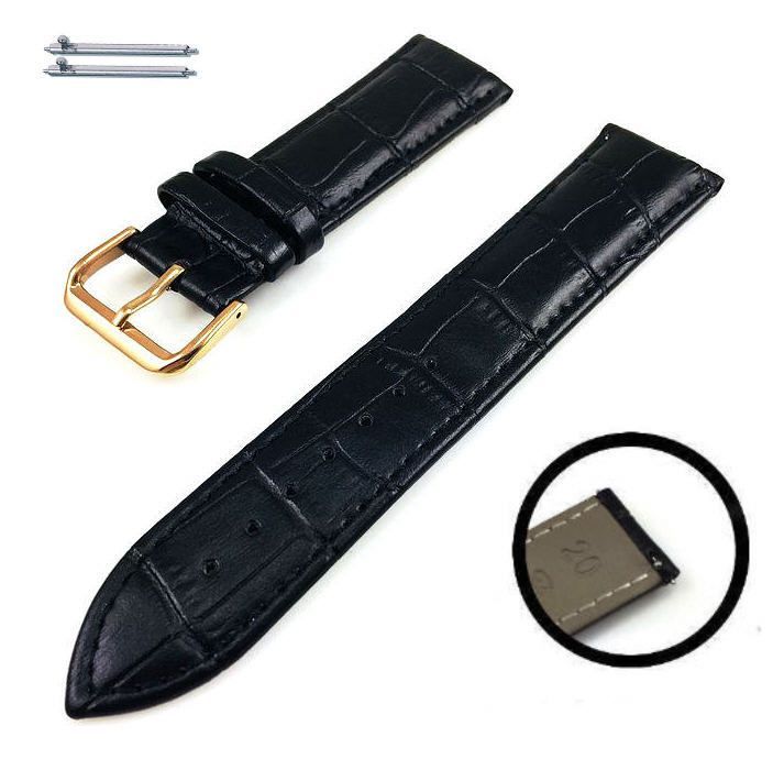Michael Kors Compatible Black Croco Leather Replacement Watch Band Strap Rose Gold Steel Buckle
