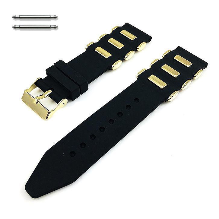 Michael Kors Compatible Black Silicone Rubber w. Gold Bullets Replacement Watch Band Strap 4060