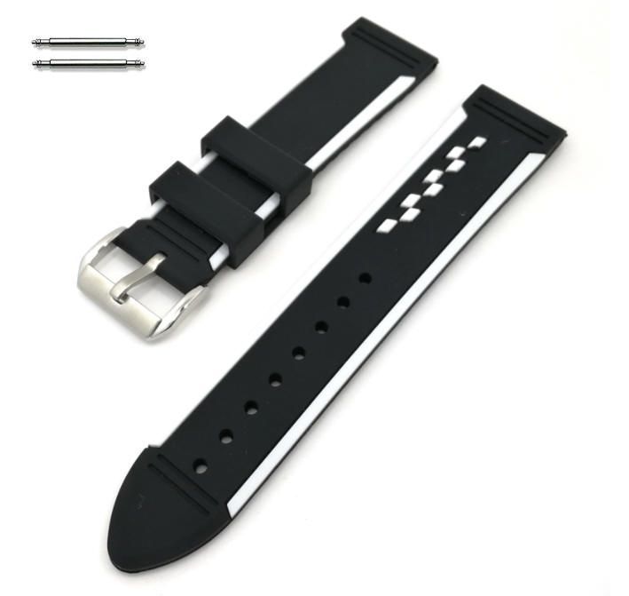 Michael Kors Compatible Black & White Racing Style Silicone Replacement Watch Band Strap 4401