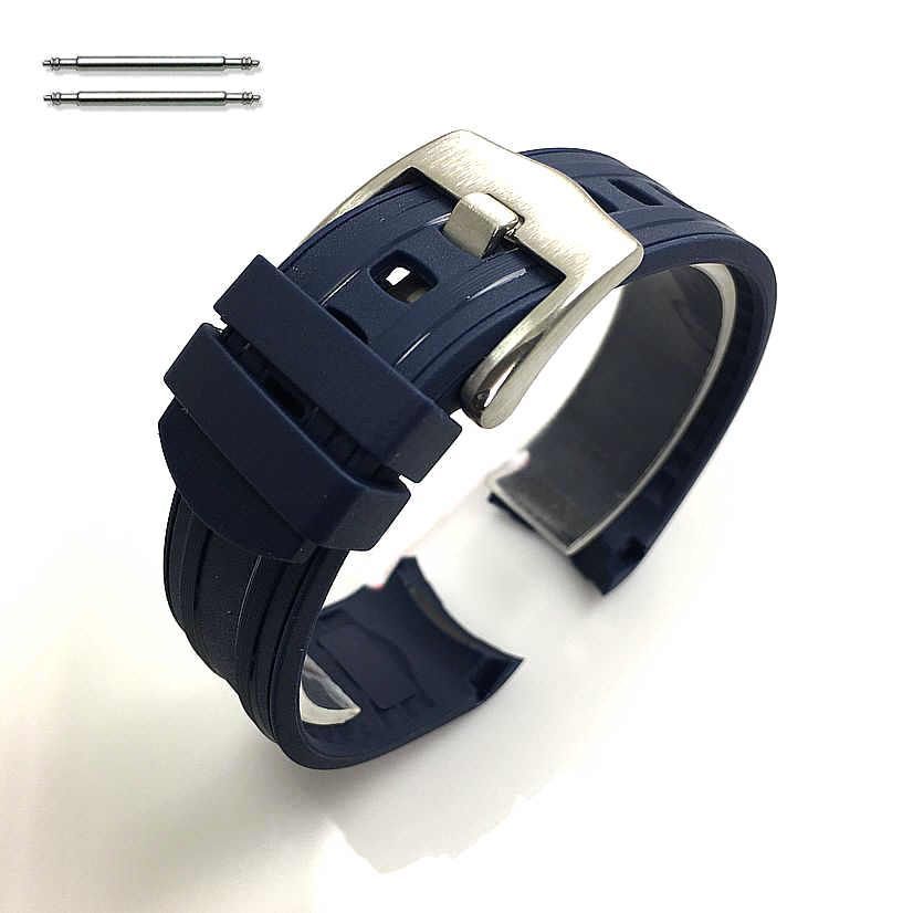 Michael Kors Compatible Curved End 20mm 22mm Blue Silicone Rubber Strap Watch Band 4447
