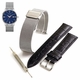 Pack of 2 Mesh Steel Bracelet & Leather Replacement Watch Band For Bulova 96B289