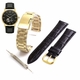 Pack of 2 Steel Bracelet & Leather Gold Replacement Watch Band For Bulova 97A154