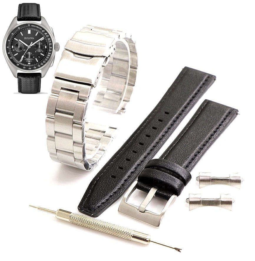 Pack of 2 Steel Bracelet & Leather Replacement Watch Band Bulova 96B251