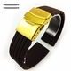 Rolex Compatible Brown Rubber Silicone Replacement Watch Band Strap Gold Double Lock Buckle #4017G