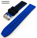 Seiko Compatible Black & Blue Double Side Rubber Silicone Replacement Watch Band Strap Belt #4062