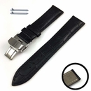 Seiko Compatible Black Croco Genuine Leather Replacement Watch Band Strap Steel Butterfly Buckle #1031