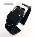Seiko Compatible Black Rubber Silicone PU Replacement Watch Band Strap Steel Buckle White Stitching #4003
