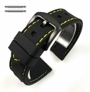 Seiko Compatible Black Rubber Silicone Replacement Watch Band Strap Yellow Stitching Steel Buckle #4007
