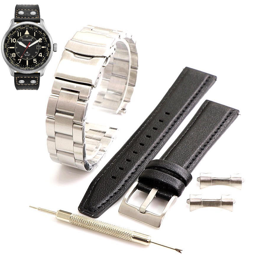 Steel & Leather Replacement Watch Band E111R009893 Citizen Avion