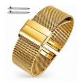 Steel Metal Adjustable Mesh Bracelet Watch Band Strap Double Lock Clasp Gold #5027