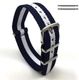 STUHRLING Compatible White & Navy Stripes One Piece Slip Through Nylon Watch Band Strap SS Buckle #6008